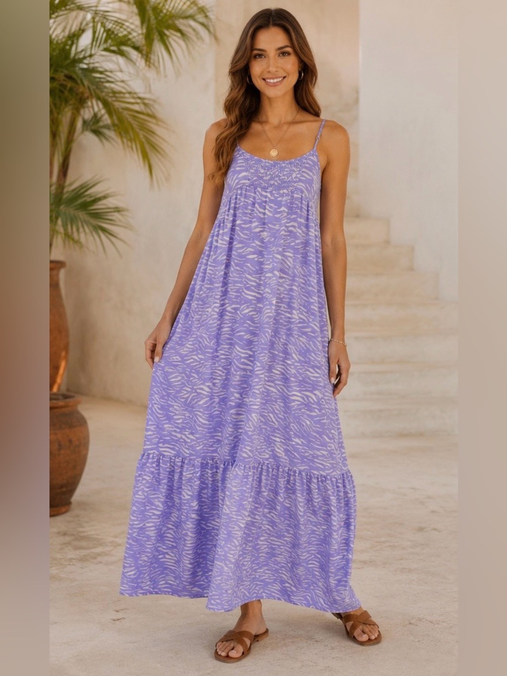 saltwater LUXE Lavender Printed Spaghetti-Strap Maxi Dress